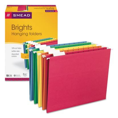 Colored Hanging File Folders with 1/5 Cut Tabs, Letter Size, 1/5-Cut Tabs, Assorted Bright Colors, 25/Box1