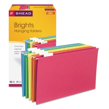 Colored Hanging File Folders with 1/5 Cut Tabs, Legal Size, 1/5-Cut Tabs, Assorted Colors, 25/Box1