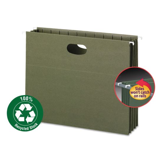 100% Recycled Hanging Pockets with Full-Height Gusset, 1 Section, 3.5" Capacity, Letter Size, Standard Green, 10/Box1