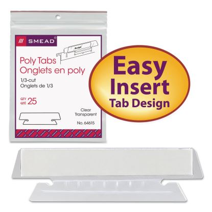 Poly Index Tabs and Inserts For Hanging File Folders, 1/3-Cut, White/Clear, 3.5" Wide, 25/Pack1