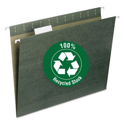 100% Recycled Hanging File Folders, Letter Size, 1/5-Cut Tab, Standard Green, 25/Box1