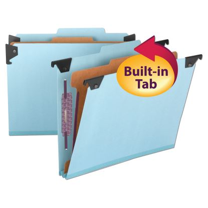 FasTab Hanging Pressboard Classification Folders, 1 Divider, Letter Size, Blue1
