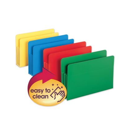 Poly Drop Front File Pockets, 3.5" Expansion, Legal Size, Assorted Colors, 4/Box1