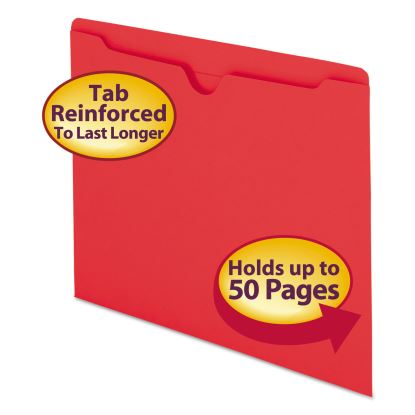 Colored File Jackets with Reinforced Double-Ply Tab, Straight Tab, Letter Size, Red, 100/Box1