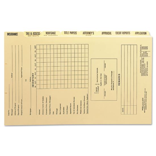 Pressboard Mortgage Folder Dividers, Pre-Printed, Legal Size, Manila, 8/Set, 12 Sets/Box1