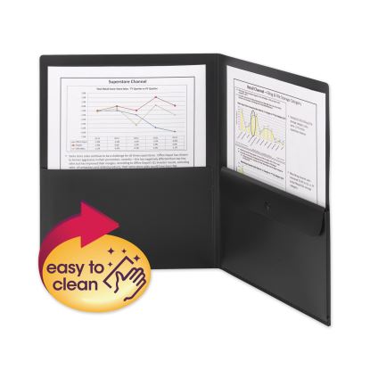 Poly Two-Pocket Folder with Snap Closure Security Pocket, 100-Sheet Capacity, 11 x 8.5, Black, 5/Pack1