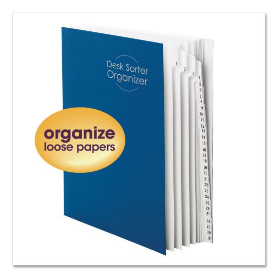 Deluxe Expandable Indexed Desk File/Sorter, 31 Dividers, Dates, Letter-Size, Dark Blue Cover1
