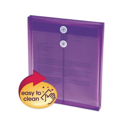 Poly String and Button Interoffice Envelopes, Open-End (Vertical), 9.75 x 11.63, Transparent Purple, 5/Pack1