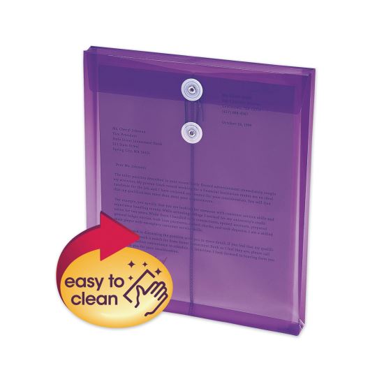 Poly String and Button Interoffice Envelopes, Open-End (Vertical), 9.75 x 11.63, Transparent Purple, 5/Pack1