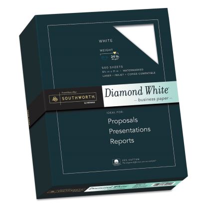 25% Cotton Diamond White Business Paper, 95 Bright, 24 lb Bond Weight, 8.5 x 11, 500/Ream1