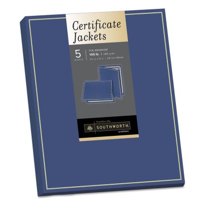 Certificate Jacket, Navy/Gold Border, Felt, 88lb Stock, 12 x 9 1/2, 5/Pack1
