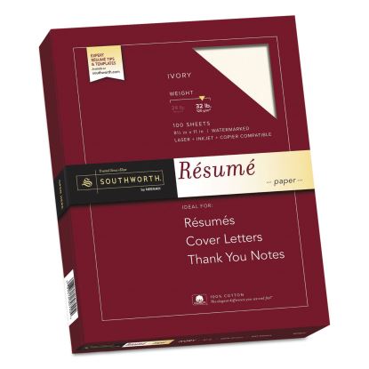 100% Cotton Resume Paper, 32 lb, 8.5 x 11, Ivory, 100/Pack1