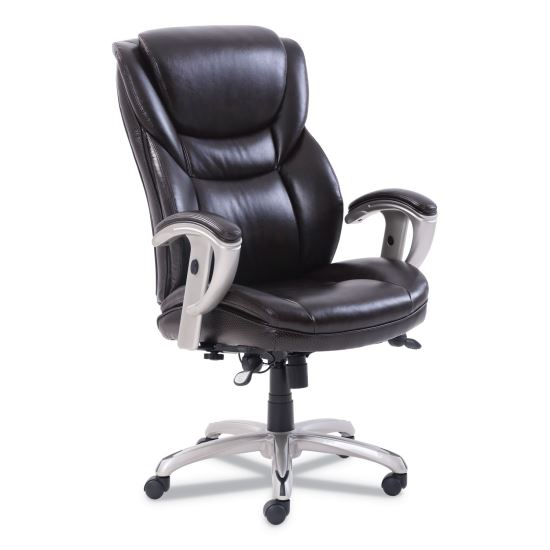 Emerson Executive Task Chair, Supports Up to 300 lb, 19" to 22" Seat Height, Brown Seat/Back, Silver Base1