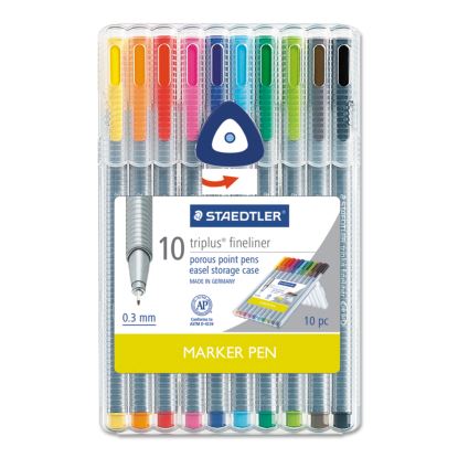 Triplus Fineliner Porous Point Pen, Stick, Extra-Fine 0.3 mm, Assorted Ink Colors, Silver Barrel, 10/Pack1