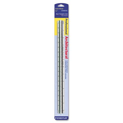 Triangular Scale for Architects, Color-Coded Grooves, 12" Long, Plastic, White, Blister Pack1