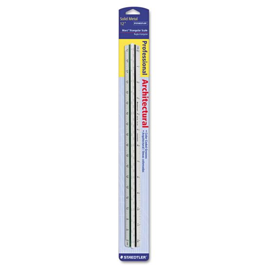 Triangular Scale for Architects, Color-Coded Grooves, 12" Long, Plastic, White, Blister Pack1