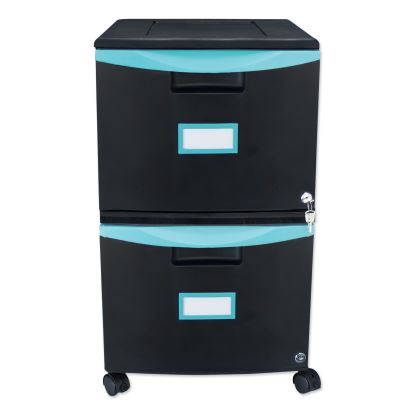 Two-Drawer Mobile Filing Cabinet, 2 Legal/Letter-Size File Drawers, Black/Teal, 14.75" x 18.25" x 26"1