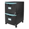 Two-Drawer Mobile Filing Cabinet, 2 Legal/Letter-Size File Drawers, Black/Teal, 14.75" x 18.25" x 26"2