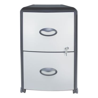 Mobile Filing Cabinet with Metal Siding, 2 Letter-Size File Drawers, Silver/Black, 19" x 15" x 23"1