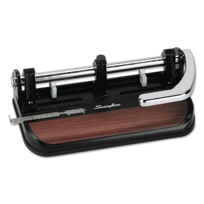 40-Sheet Accented Heavy-Duty Lever Action Two- to Seven-Hole Punch, 11/32" Holes, Black/Woodgrain1