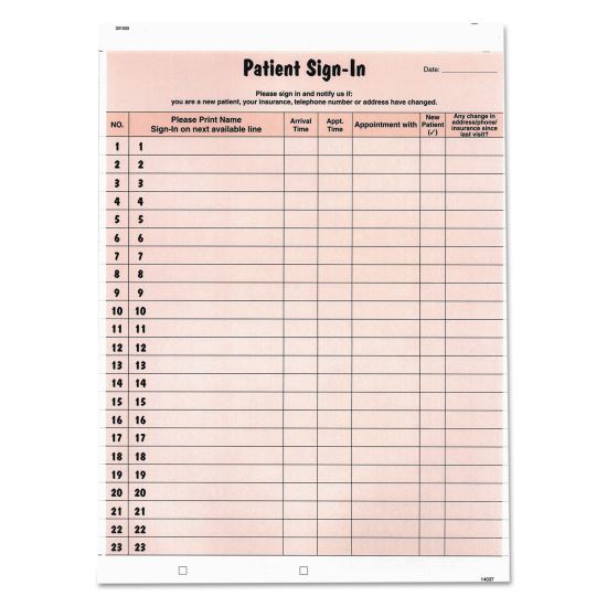 Patient Sign-In Label Forms, Two-Part Carbon, 8.5 x 11.63, Salmon, 1/Page, 125 Forms1