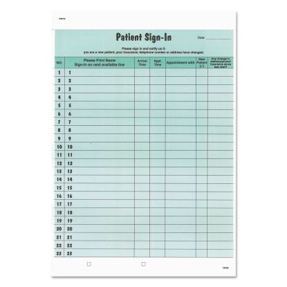 Patient Sign-In Label Forms, Two-Part Carbon, 8.5 x 11.63, Green, 1/Page, 125 Forms1