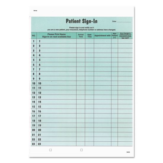 Patient Sign-In Label Forms, Two-Part Carbon, 8.5 x 11.63, Green, 1/Page, 125 Forms1