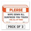 BeSafe Messaging Repositionable Wall/Door Signs, 9 x 6, Please Wipe Down All Surfaces You Touch, White, 3/Pack1