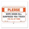 BeSafe Messaging Repositionable Wall/Door Signs, 9 x 6, Please Wipe Down All Surfaces You Touch, White, 3/Pack2