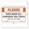 BeSafe Messaging Repositionable Wall/Door Signs, 9 x 6, Please Wipe Down All Surfaces You Touch, White, 30/Carton2