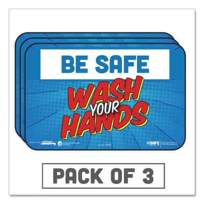 BeSafe Messaging Education Wall Signs, 9 x 6,  "Be Safe, Wash Your Hands", 3/Pack1