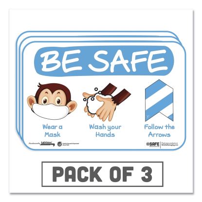 BeSafe Messaging Education Wall Signs, 9 x 6,  "Be Safe, Wear a Mask, Wash Your Hands, Follow the Arrows", Monkey, 3/Pack1
