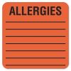 Allergy Warning Labels, ALLERGIES, 2 x 2, Fluorescent Red, 500/Roll1