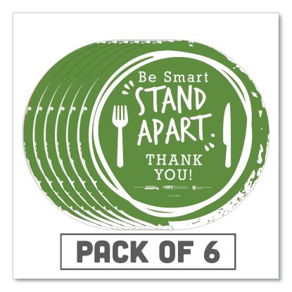 BeSafe Messaging Floor Decals, Be Smart Stand Apart; Knife/Fork; Thank You, 12" Dia., Green/White, 6/Carton1