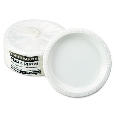 Plastic Dinnerware, Plates, 10.25" dia, White, 125/Pack1