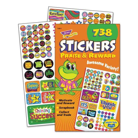 Sticker Assortment Pack, Frogs, Starts, Thank You!, Assorted Colors, 738/Pad1