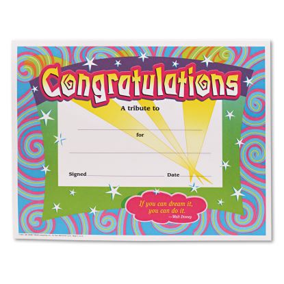 Congratulations Colorful Classic Certificates, 11 x 8.5, Horizontal Orientation, Assorted Colors with White Border, 30/Pack1