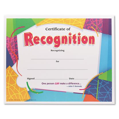 Certificate of Recognition Awards, 11 x 8.5, Horizontal Orientation, Assorted Colors with White Border, 30/Pack1