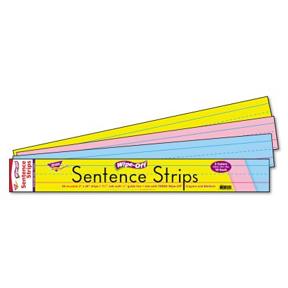 Wipe-Off Sentence Strips, 24 x 3, Blue; Pink; Yellow, 30/Pack1