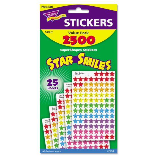 Sticker Assortment Pack, Smiling Star, Assorted Colors, 2,500/Pack1