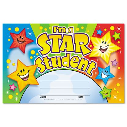 Recognition Awards, I'm a Star Student, 8.5 x 5.5, Assorted Colors, 30/Pack1