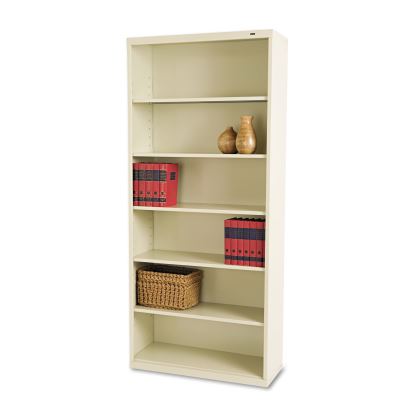 Metal Bookcase, Six-Shelf, 34.5w x 13.5h x 78h, Putty1
