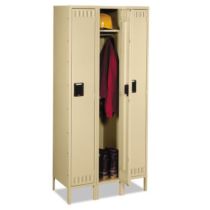 Single-Tier Locker with Legs, Three Lockers with Hat Shelves and Coat Rods, 36" x 18" x 78", Sand1