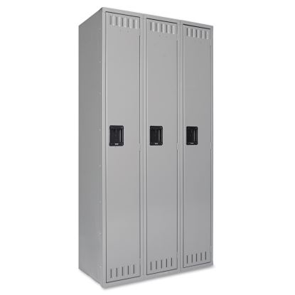 Single-Tier Locker, Three Lockers with Hat Shelves and Coat Rods, 36" x 18" x 72", Medium Gray1
