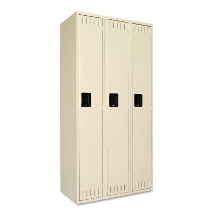 Single-Tier Locker, Three Lockers with Hat Shelves and Coat Rods, 36" x 18" x 72", Sand1