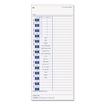 Time Clock Cards, Replacement for 35100-10, One Side, 4 x 9, 100/Pack1