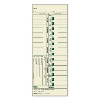 Time Clock Cards, Replacement for 1900L, One Side, 3.5 x 9, 500/Box1