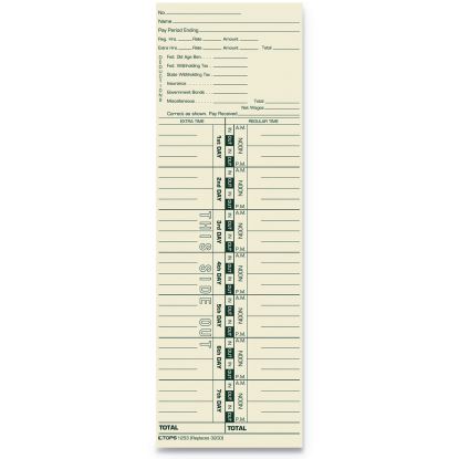 Time Clock Cards, Replacement for 3200, One Side, 3.5 x 10.5, 500/Box1