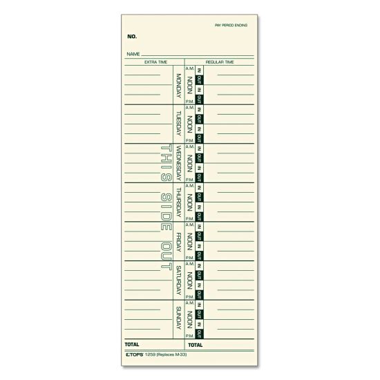 Time Clock Cards, Replacement for 10-800292/M-33, One Side, 3.5 x 9, 100/Pack1