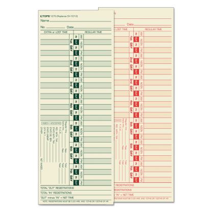 Time Clock Cards, Replacement for CH-107-2, Two Sides, 3.5 x 9, 500/Box1